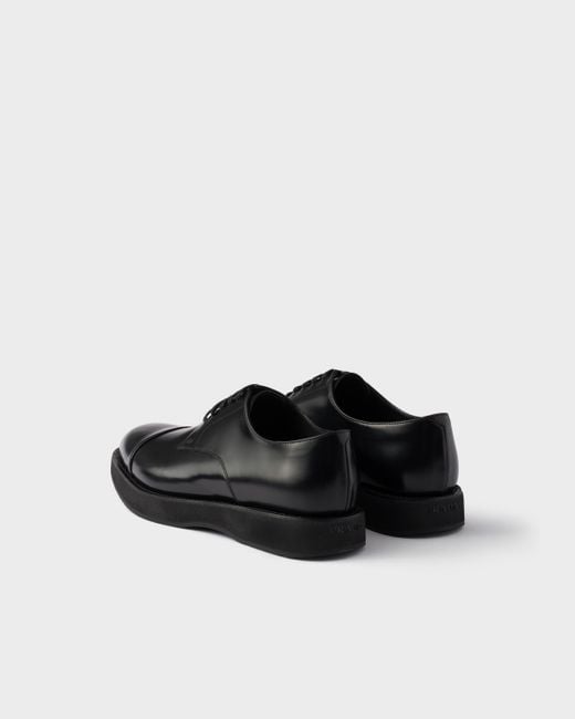 Prada Black Brushed Leather Laced Brogue Shoes, Size 5 for men