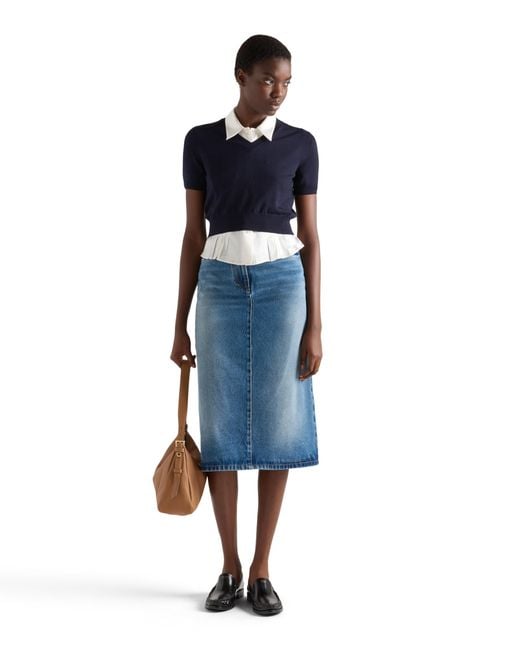 Prada Blue Flared Denim Skirt