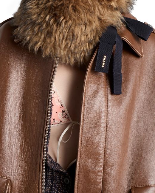 Prada Brown Nappa Leather Bomber Jacket