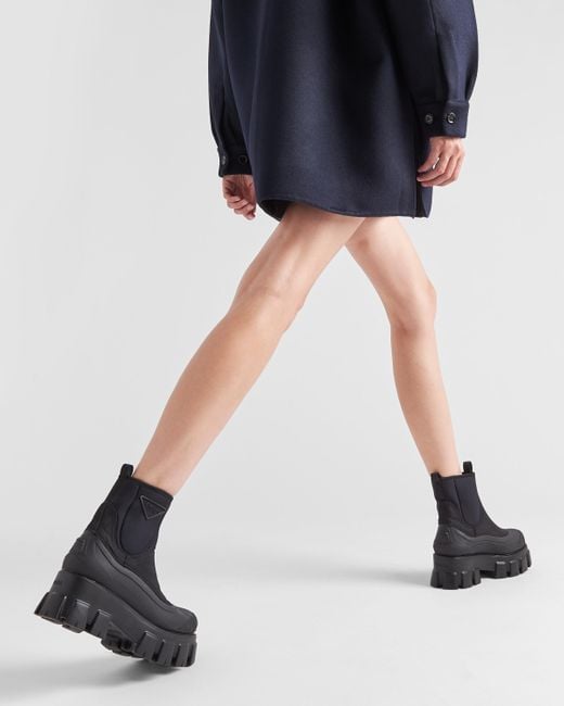 Prada Monolith Nylon Gabardine Boots in Black | Lyst