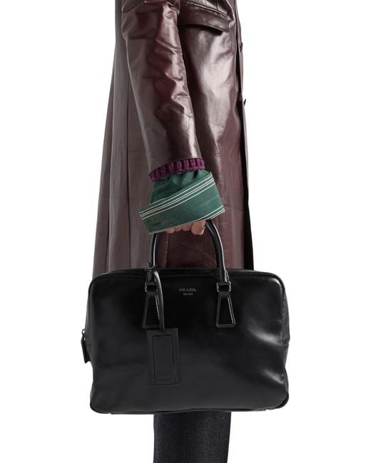 Prada Black Leather Work Bag for men