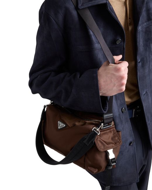 Prada Black Explore Re-Nylon And Leather Bag for men