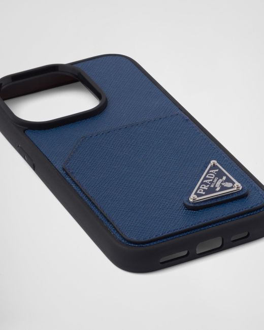 Prada Blue Saffiano Leather Cover For The Iphone 14 Pro for men