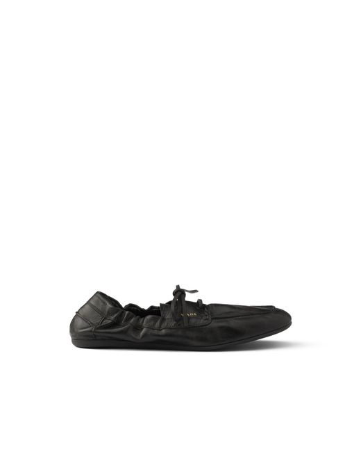 Prada White Shuffle Antiqued Leather Boat Shoes