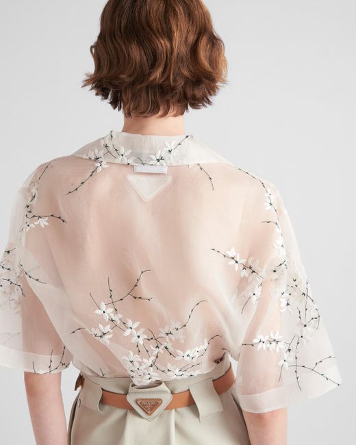 Prada White Shirt With Superimposed Embroidery