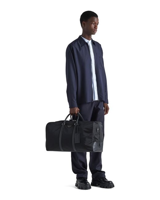 Prada Black Re-nylon And Saffiano Leather Duffle Bag