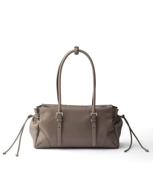 Prada Gray Bonnie Medium Antiqued Leather Tote Bag