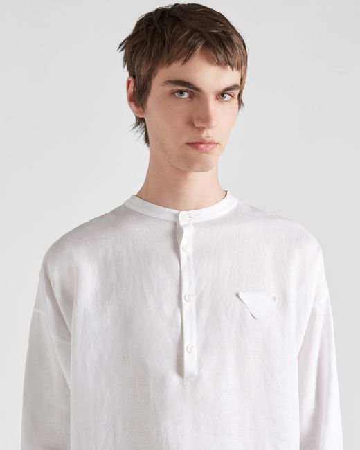 Camicia Lunga In Lino di Prada in White da Uomo