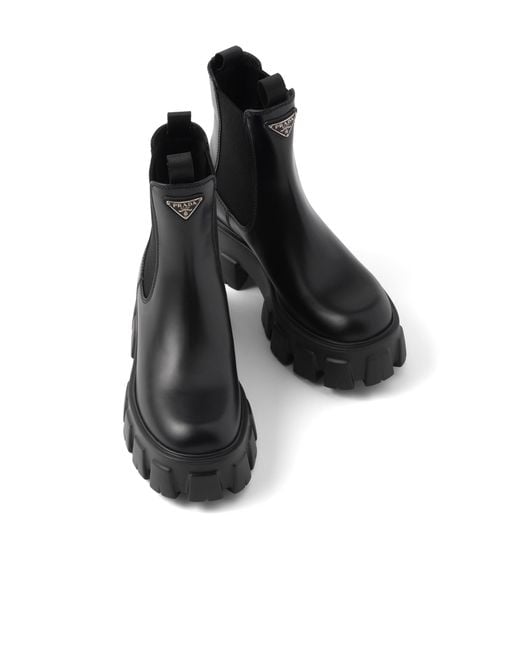 Prada Black Leather Monolith Ankle Boots 55