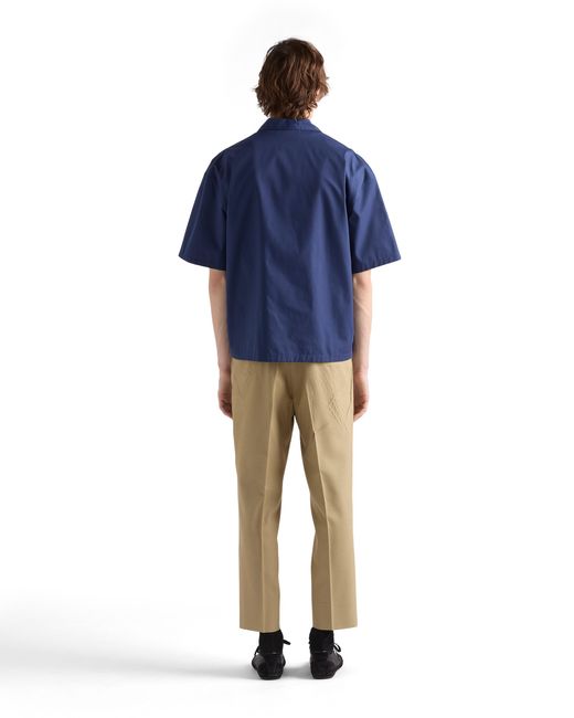 Prada Short-Sleeved Technical Cotton Shirt, Bluette for men
