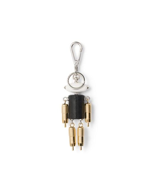 Prada White Robot Saffiano Leather Key Ring Charm