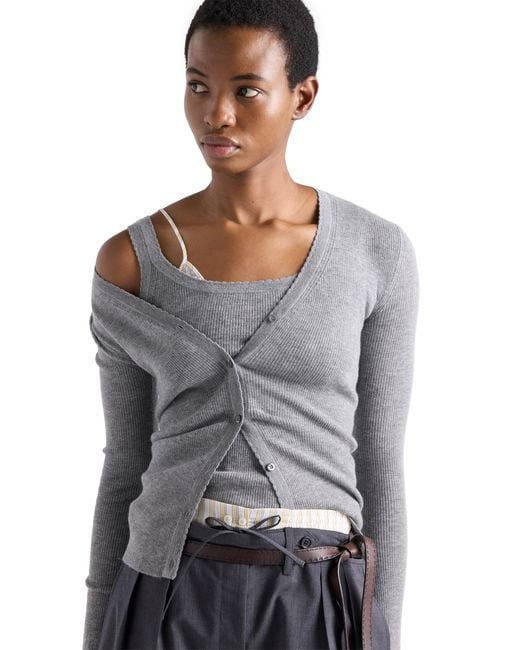 Prada Gray Ribbed Knit Cashmere Tank Top