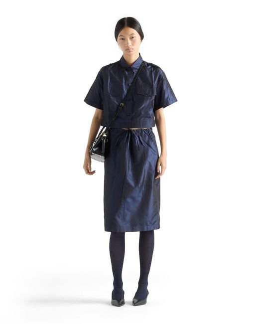 Prada Blue Cropped Taffeta Shirt