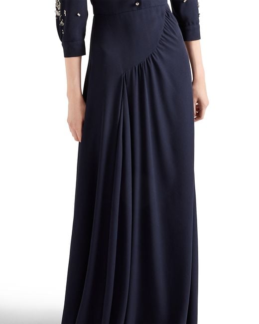 Prada Blue Long Embroidered Sablé Dress