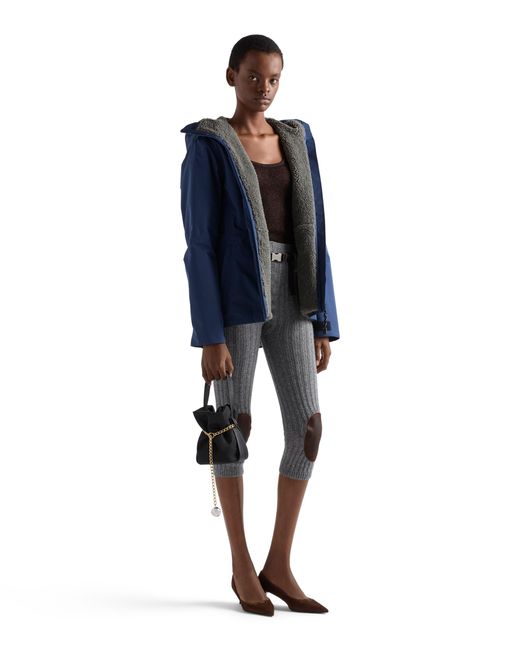 Prada Blue Technical Fabric Blouson Jacket With Hood