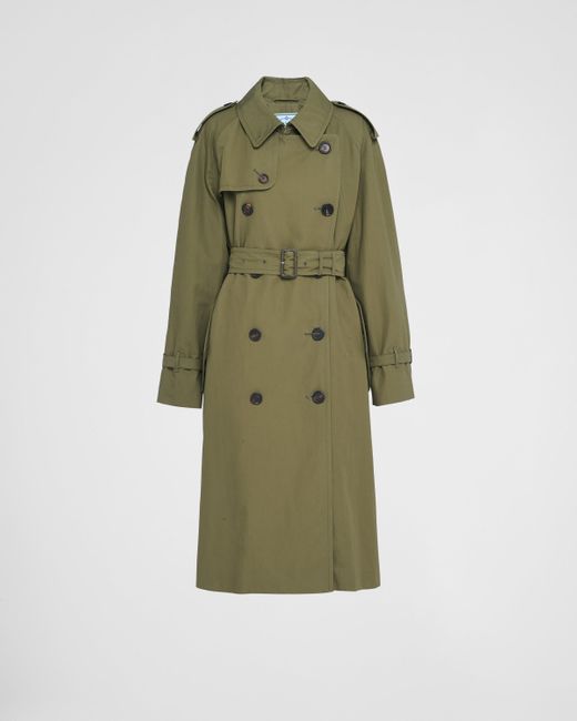 Prada Green Double-Breasted Canvas Trench Coat