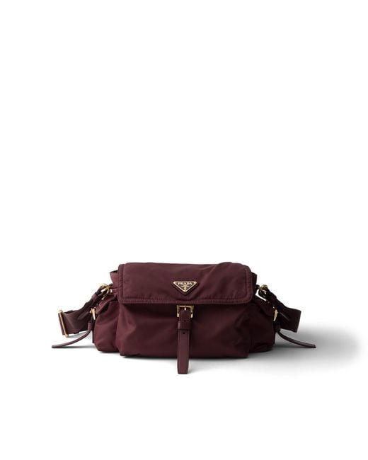 Prada Brown Explore Medium Re-Nylon Shoulder Bag With Flap, Burgundy