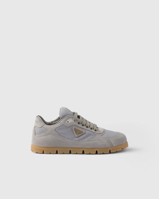 Prada Gray Trail Mesh Fabric And Suede Sneakers