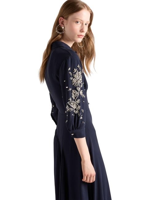 Prada Blue Long Embroidered Sablé Dress