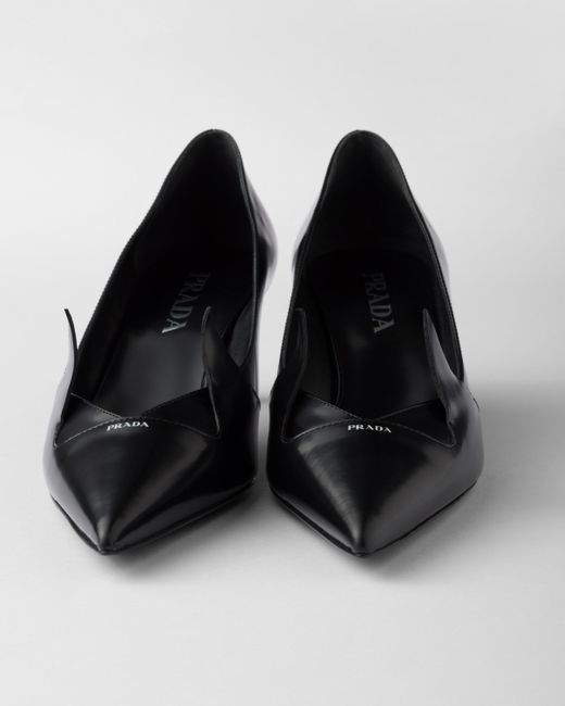 Prada White Two-Tone Brushed Leather Pumps