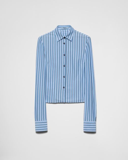 Prada Blue Striped Piqué Shirt