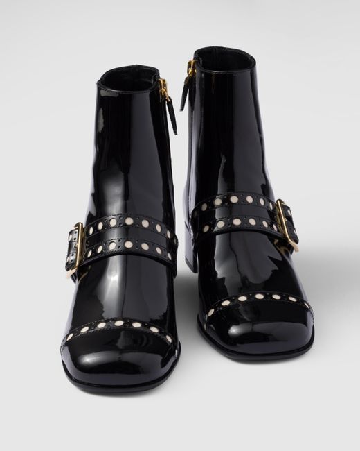 Prada Black Patent Leather Ankle Boots