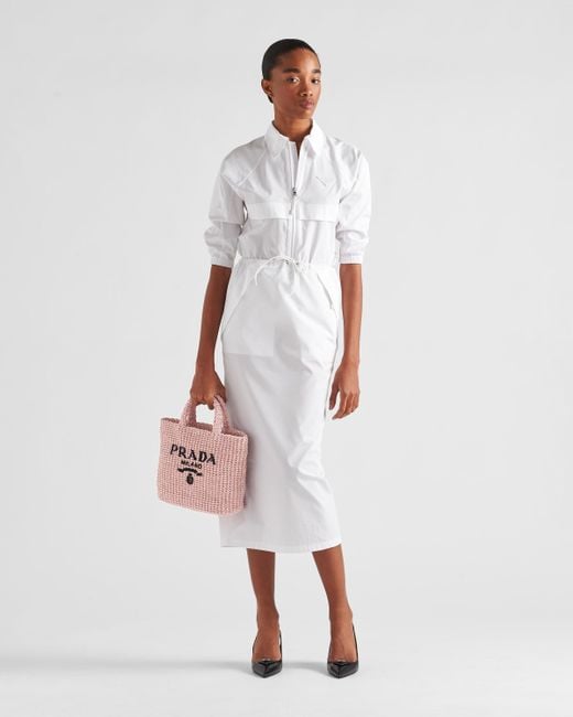 Borsa Shopping Small In Tessuto Intrecciato di Prada in Pink
