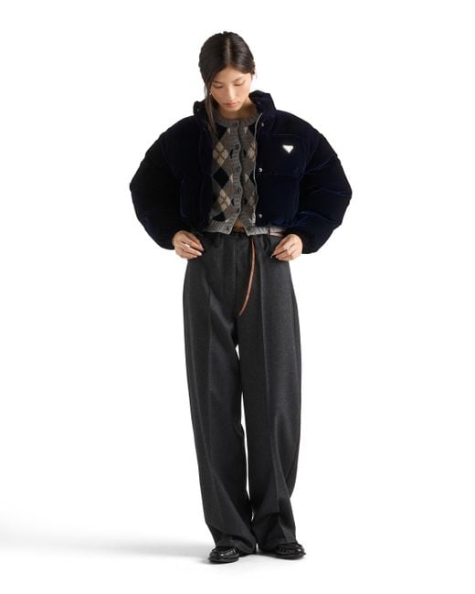 Chaqueta De Plumón Y Terciopelo, Mujer, Talla Prada de color Black
