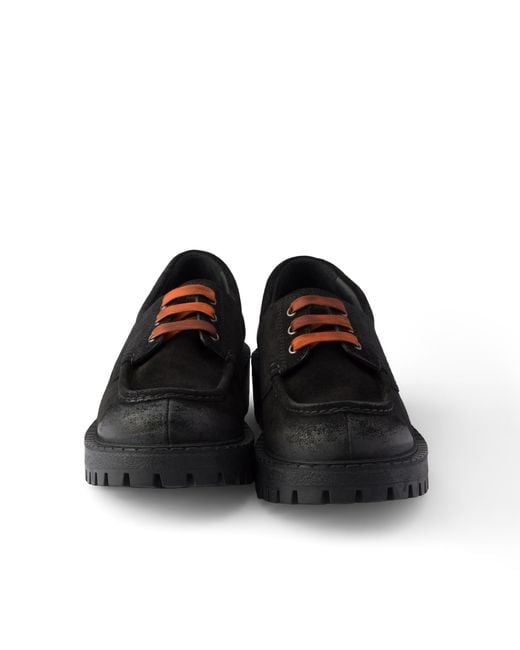 Prada Black Waxed Suede Lace-Up Shoes for men