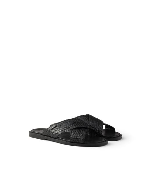 Prada White Crisscross Slides for men