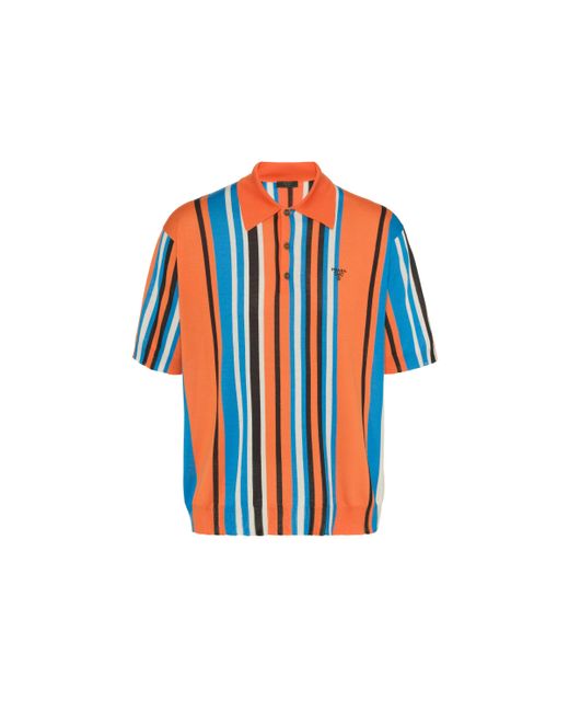 Prada Poloshirt Aus Seiden-jacquard in Orange für Herren