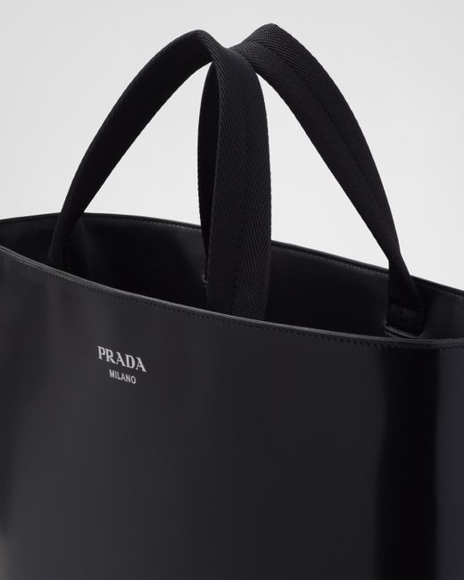 Prada Black Brushed Leather Tote With Water Bottle for men