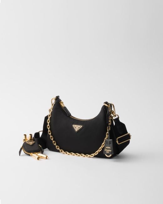 Prada Black Re-Edition 2005 Tasche Aus Re-Nylon Und Saffiano-Leder