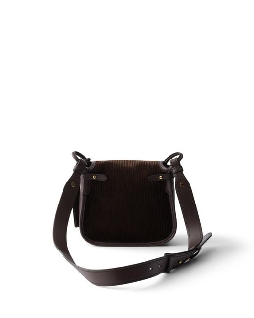 Prada Black Corsaire Corduroy And Leather Mini Shoulder Bag, Ebony