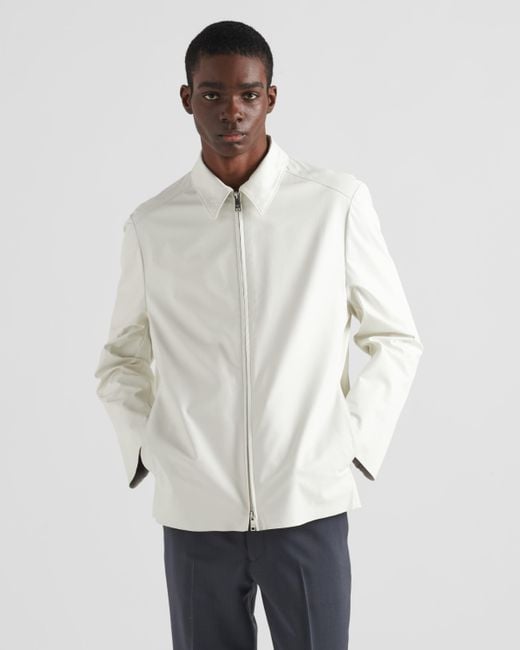 Prada White Leather Blouson Jacket for men