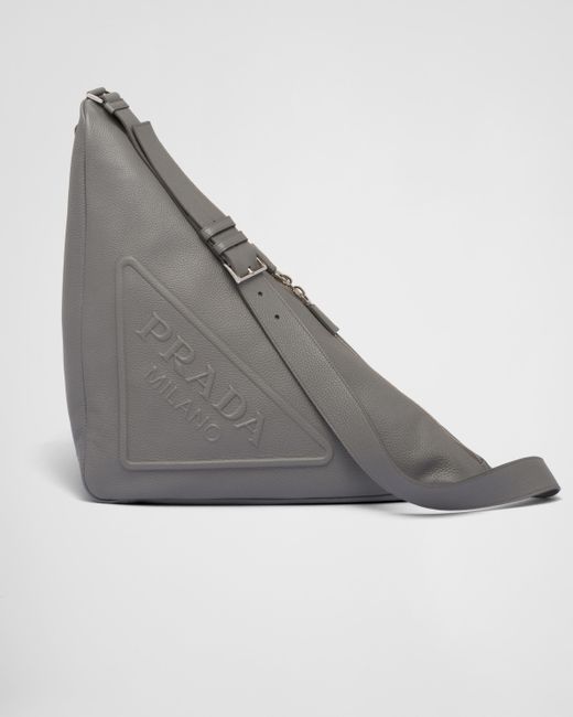 Prada Gray Large Leather Triangle Bag for men