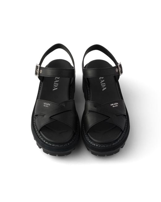 Prada Black Leather Sandals, Size 35