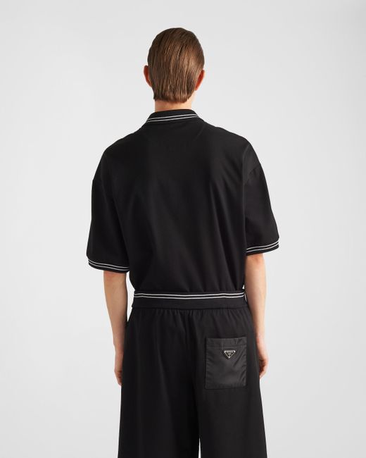 Prada Black Piqué Polo Shirt With Re-nylon Detail for men