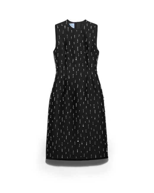 Prada Black Embroidered Scuba Dress