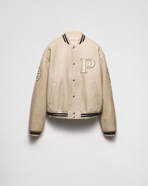 Prada Natural Padded Leather Bomber Jacket for men