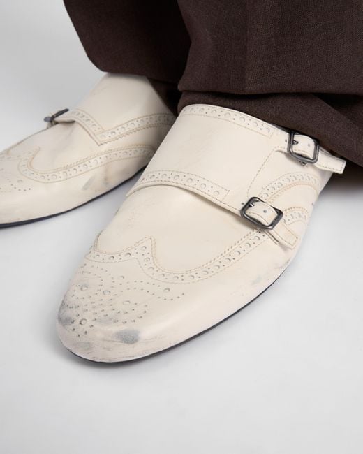 Mules À Double Bride En Cuir Effet Vieilli Shuffle Prada pour homme en coloris White
