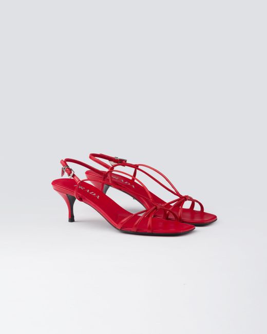Prada Red Heeled Leather Sandals