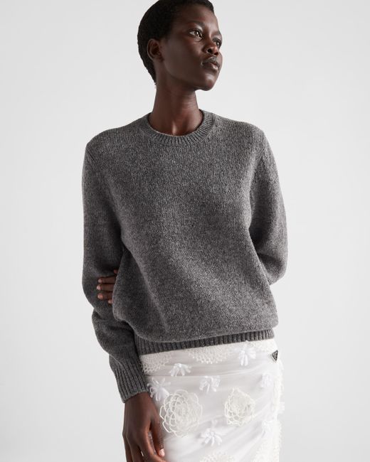 Prada Gray Wool And Cashmere Crew-Neck Sweater