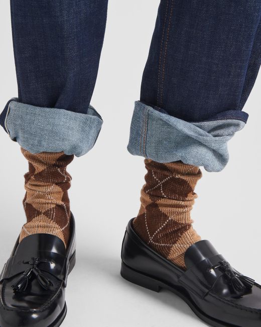 Prada Brown Argyle Cotton Ankle Socks for men