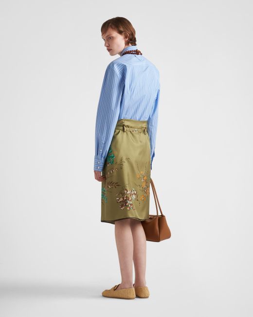 Prada Green Printed Silk Twill Skirt