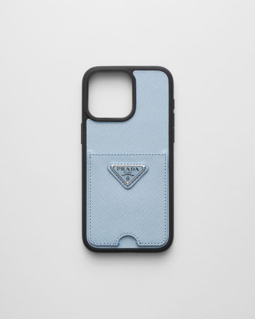 Prada Blue Saffiano Leather Cover For Iphone 15 Pro Max