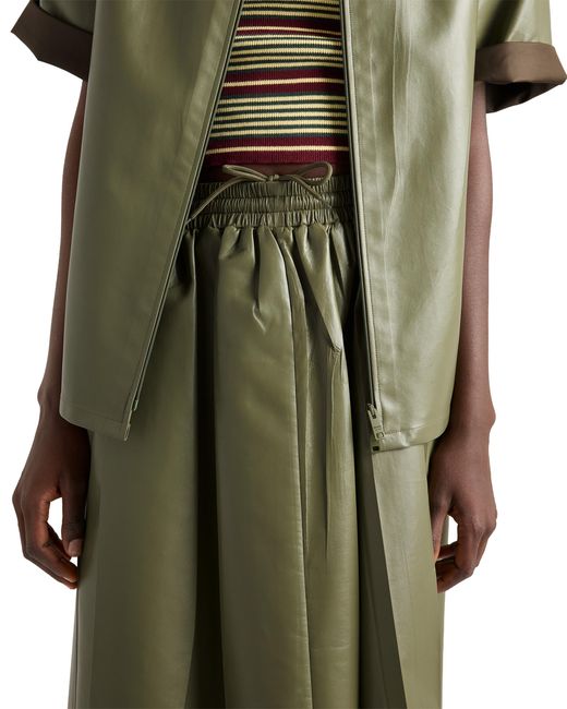 Prada Green Pleated Nappa Leather Skirt