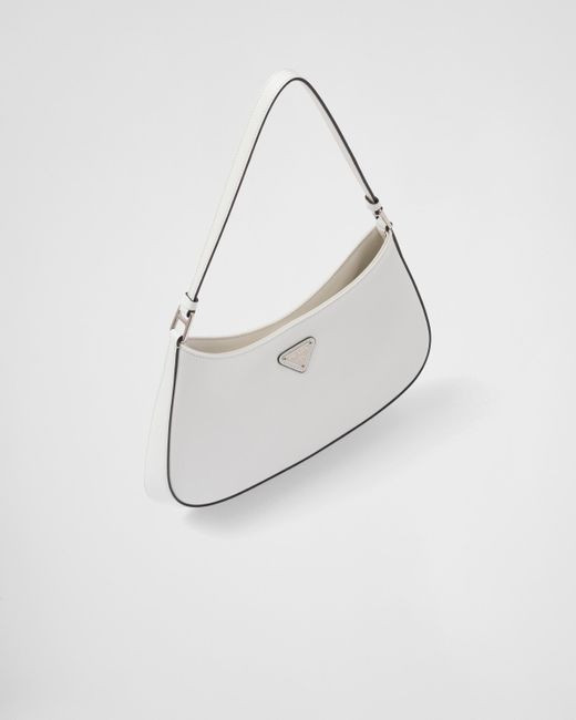 Prada White Cleo Brushed Leather Shoulder Bag