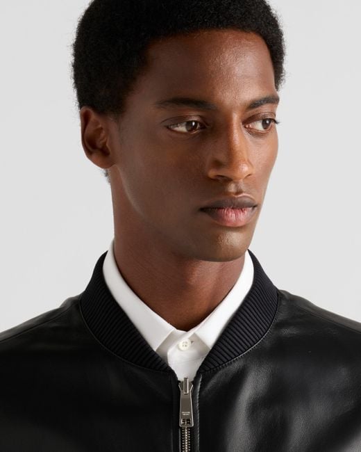 Prada Bomberjacke Aus Nappa-Leder in Black für Herren