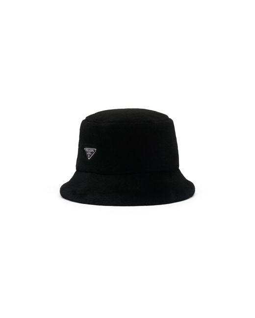 Prada Black Shearling Bucket Hat for men